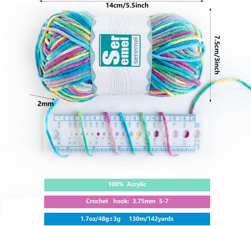 2 Pcs ?2 * 48g/2 * 142yards?Crochet/Knitting Rainbow Yarn,Multicolor Variegated 100% Acrylic Yarn,Crochet Yarn for Beginners,Soft Yarn for Crochet...