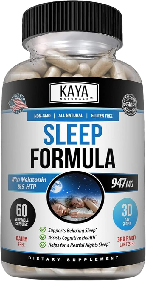 Kaya Naturals - Sleep Support Formula with Melatonin - Aid Support Vitamin Supplement - Sleep Stress and Mood Support - L-Tryptophan, Passion Flow...