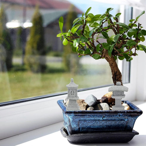3pcs Chinese Lantern Pagoda Gray Statue Miniature Ornaments Sandstone Sculpture Asian Decor for Plant Pot Home Garden Yard Outdoor Micro Landscape...