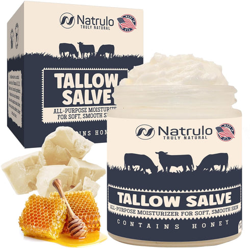 Beef Tallow Salve – All Natural Grass Fed Beef Tallow & Honey All Purpose Balm – Moisturizing Body Salve Great for Eczema, Cracked, Dry, Itchy, Ir...