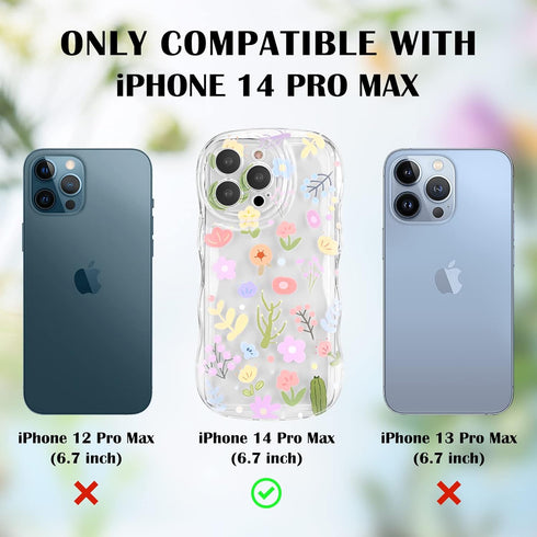 for iPhone 14 Pro Max Case, Cute Colorful Flower Curly Wave Clear Case with Lovely Flower Bracelet Chain for Women Girls Soft TPU Shockproof Prote...