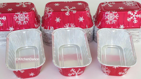 KitchenDance Disposable Aluminum Holiday 1 Lb Mini Loaf Pan with Clear Snap on Lid - 15 Ounces Aluminum Foil Pan for Baking, 9302X, (Red & Silver,...
