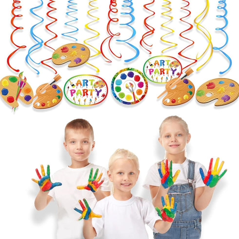 30Ct Art Hanging Swirl Decorations, Sip n Paint Party Supplies, Little Painting Artist Birthday Theme Decor for Boy Girl Kids Baby Shower...