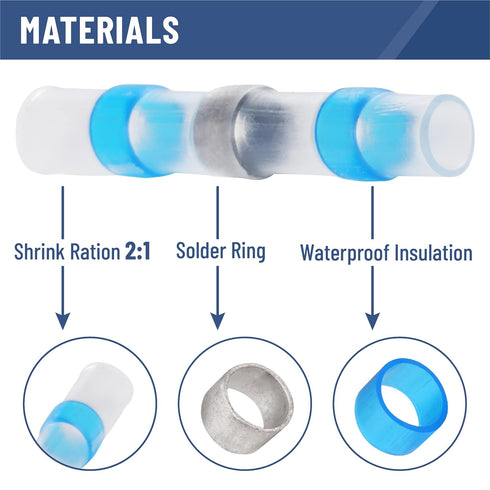 Bates- Solder Seal Wire Connectors, 250 pcs, Solder Connectors with Heat Shrink Butt Connectors, Waterproof Solder Wire Connectors Heat Shrink Wir...