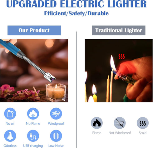 Plasma Candle Lighter Rechargeable USB C Electric Lighter Windproof Flameless Arc Lighter Long Electronic Lighter BBQ Grill lighter with Dual Safe...