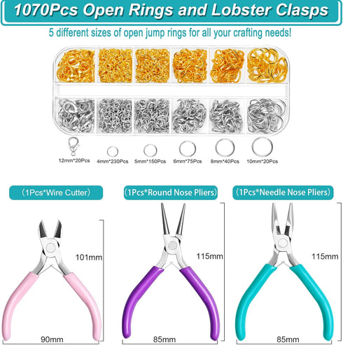 Jewelry Pliers and Jump Rings for Jewelry Making, Jewelry Repair Kit for Bracelet, Necklace, Needle Nose Pliers Round Nose Pliers Wire Cutters Cha...