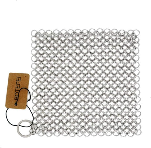Cast Iron Cleaner 6"x6.3" 316L Stainless Steel Chainmail Scrubber for Griddle Skillet Dutch Oven Wok Stainless Steel Pot Cast Iron Pan Support Dis...