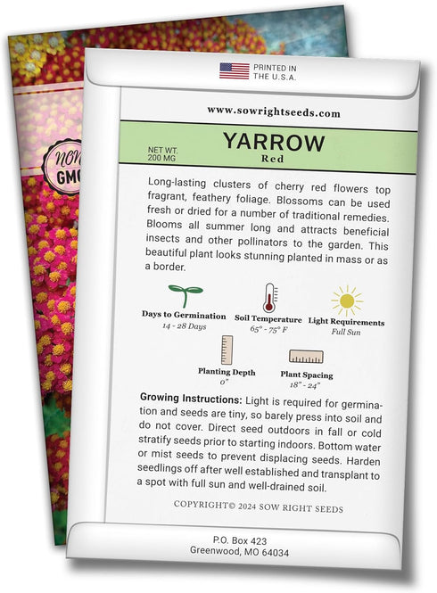 Sow Right Seeds - Achillea Yarrow Red Seeds for Planting - Flowering Herb to Plant in Your Home Garden - Non-GMO Heirloom Packet with Instructions...