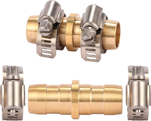 Brass Garden Hose Repair Connector with Clamps, Fit for 3/4" or 5/8" Garden Hose Fitting, 2 Set...
