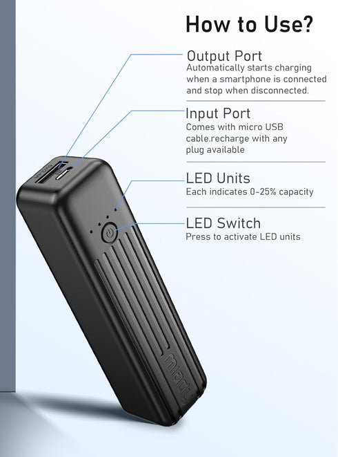 Miady 2-Pack Small Portable Charger, 5000mAh Mini Battery Pack 3.45oz Lightweight Power Bank 5V/2.4A Output & 5V/2A Input Compatible with iPhone, ...