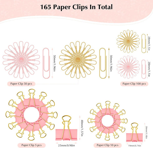 Cute Paper Clips Binder Clips Combo Set, 165 Psc, Assorted Size Paper Clips for Office, Cute Office Supplies Set, Pink...