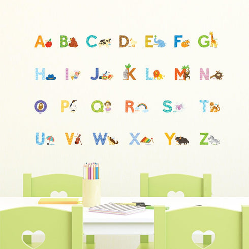 DECOWALL DS-8003 Watercolour Animal Alphabet Kids Wall Stickers Wall Decals Peel and Stick Removable Wall Stickers for Kids Nursery Bedroom Living...