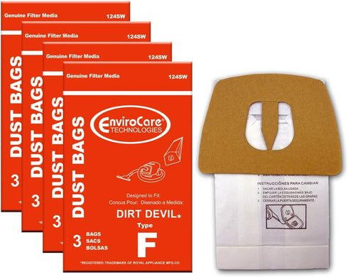 EnviroCare Replacement Vacuum Cleaner Dust Bags made to fit Royal Dirt Devil Canisters Type F 12 bags...