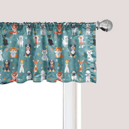 Ambesonne Animal Print Window Valance, Pet Lover Pattern Different Species of Cats and Dog Colorful Paw Prints, Rod Pocket Curtain Valances for Ki...