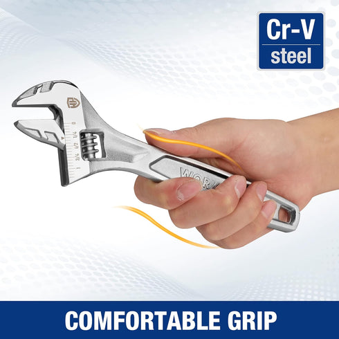 WORKPRO Adjustable Wrench, 8-inch Heavy Duty Spanner with Inch/Metric Scale, Premium Cr-V Steel, Chrome Plated...