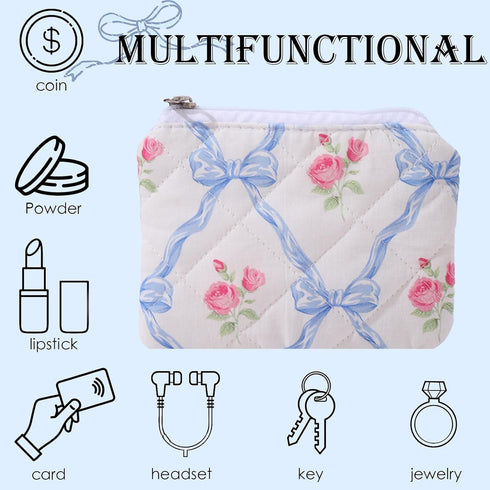 LYDZTION 2Pcs Cute makeup bag Quilted Makeup Bag for Women,Coquette Bow Makeup Bag Cotton Makeup Bag with Purse Pouch Aesthetic Stuff Travel Essen...