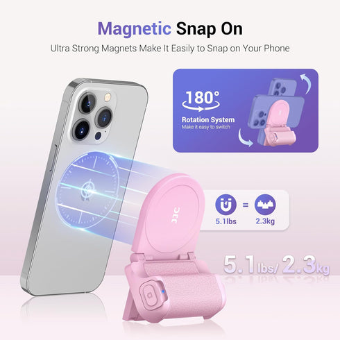 Magnetic Smartphone Shooting Holder Hand Grip Handle Snap On Phone Stand with Tripod Mount & Wireless Shutter Remote Control for iPhone 15 14 13 1...