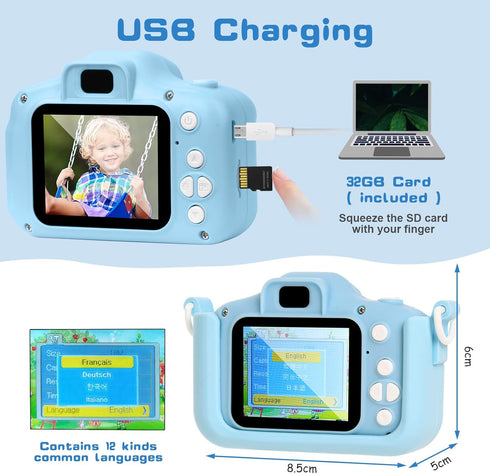 Kids Camera, Kids Selfie Camera with Unicorn Silicone Cover, Digital Camera with Photo Stickers and Puzzle Games, Boys and Girls Gifts, with 32GB ...