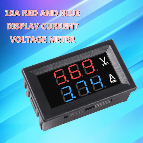 6pcs Digital Voltmeter Ammeter DC 100V 10A Amp Voltage Current Volt Amp Meter Tester 3 Bits Dual LED Display Panel(Red-Blue) Amp Volt Multimeter 0...
