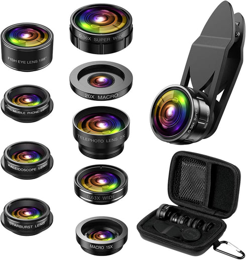 (Newest) Phone Camera Lens, 9 in 1 Lens Kit, Zoom Lens, 0.36X Wide Angle Lens + 0.63X Wide Lens + 15X Macro Lens + 20X Macro Lens + Fisheye Lens +...