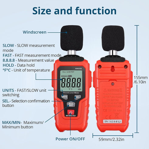 Digital Sound Level Meter Decibel Meter -35dB?135dB LCD Display,Min/Max/Hold Function Temperature Measurement- Noise Reader DB Meter for Home,Engi...