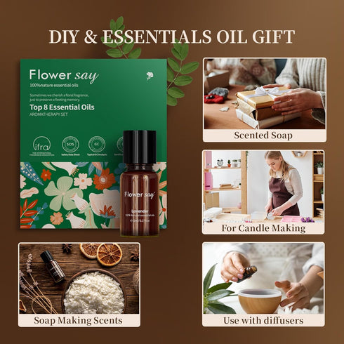Flower SAY Essential Oil Set - 8Pack 100% Pure Natural Essentials Oil Gift Set for Diffuser/Humidifier/Skin Care...
