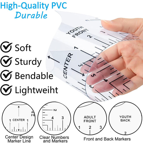 12Pcs Tshirt Ruler Guide for Vinyl Alignment, T Shirt Rulers to Center Designs, Fit for Heat Press, Children Youth Adult, Front and Back Measureme...