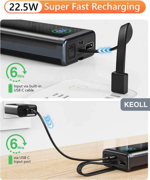 Portable Charger 40000mAh Power Bank, 22.5W Fast Charging Battery Pack with Built-in USB C in&out Cable, Ultra-High Capacity Portable Phone Batter...