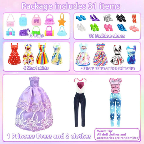 Doll Clothes and Accessories for 11.5 Inch Doll Dress Up Set with 1 Wedding Gown Dress 2 Fashion Dresses 4 Mini Dresses 2 Tops and Pants Outfits 2...