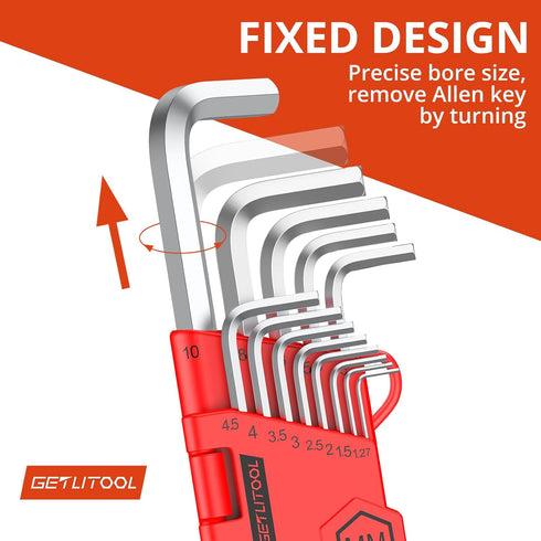 GETLITOOL 13PCS Allen Key Set Silver, Cr-V Ball End Allen Wrench Set 1.27-10mm, Metric Long Hex Key Set with Size-Marked & Storage Bracket for Bic...