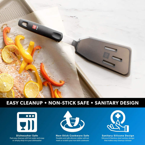 DI ORO Silicone Fish Spatula - for Nonstick Cookware - Fish Turner Spatula 600°F Heat-Resistant BPA Free - Slotted for Cooking - Non Stick Thin Eg...