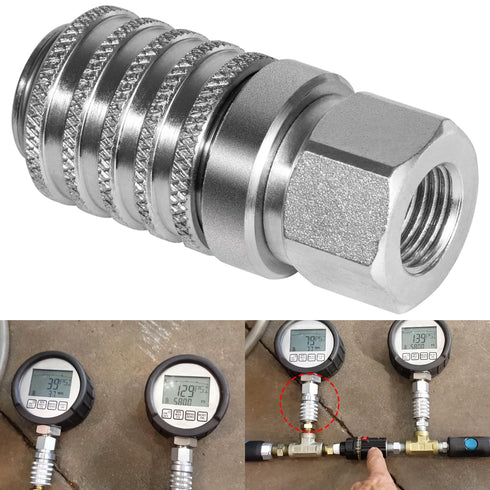 PD242 Series PD Steel Test Port and Diagnostic Equipment Quick Coupler with Female Pipe Thread, 1/8" Body Size, 1/4"-18 NPTF Thread Size, 2.12" Le...