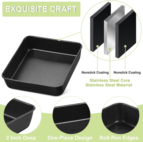 E-far 9x9 Baking Pan, Nonstick Square Cake Pan with Stainless Steel Core, Black Metal Bakeware for Brownies Lasagna Cakes, Non-toxic & Easy Clean,...