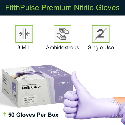 Lilac Nitrile Disposable Gloves - 50 Count - 3 Mil Nitrile Gloves Small - Powder and Latex Free Rubber Gloves - Surgical Medical Exam Gloves - Foo...