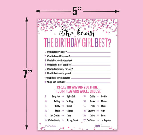 15 Who Knows The Birthday Girl Best Game Cards- for Child or Teen- Fun and Easy Game for Party or Sleepover- Girl Birthday Supplies, Activity, Dec...