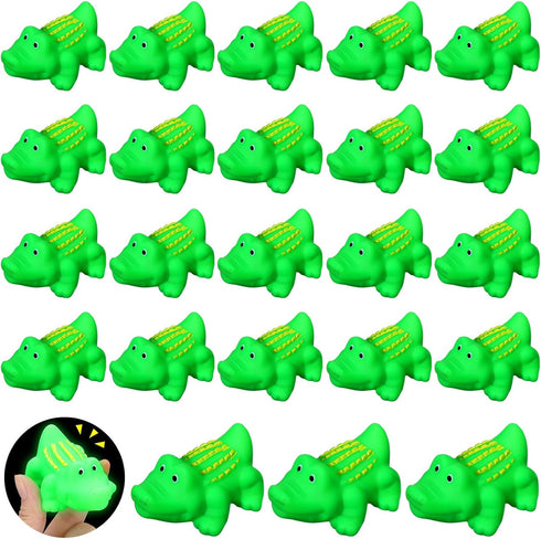 24 Pcs Mini Rubber Crocodile Baby Bath Toys for Girls Boys Luminous Squeaky Alligator Bathtub Toys Glow in The Dark Floating Toys Bulk Light up fo...
