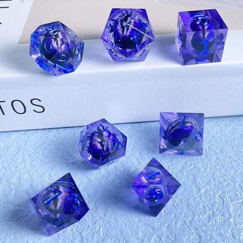 Dragon Eye Liquid Core DND Dice Set Resin Sharp Edged Dice Handmade D&D Dice for Role Playing Dungeons and Dragons Game (Styles 3 Purple)...