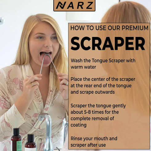 NARZ Tongue Scraper Professional Tongue Cleaner for Bad Breath Reusable Stainless Steel Tongue Scrapers for Oral Care with Dual Carved Handle for ...
