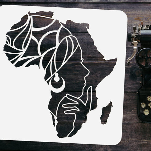 FINGERINSPIRE Woman Stencil 11.8x11.8inch Hollow Out Painting Stencil African Map Template Washable Stencil Plastic PET Drawing Template Square St...
