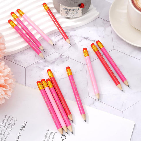 Whaline 60Pcs Inspirational Golf Pencil with Erasers Gradient Pink Presharpened Short Writing Pencils 3 Colors Motivational Sayings Half Pencils f...