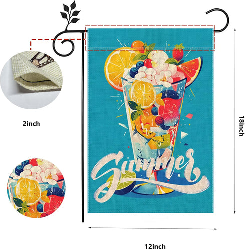 Summer Garden Flag, Fruits Drink Garden Flag, 12x18 Inch Double Sided Burlap, Yard Lawn Garden Flag, Outdoor Patio House Decoration...