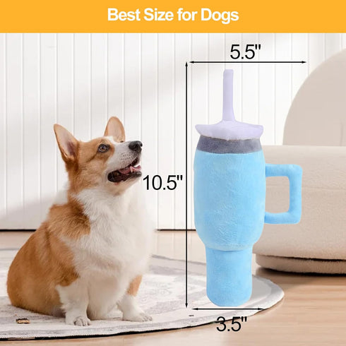 Cute Squeaky Dog Toys Cup - Soft Tumbler Funny Dog Toys with Handle for Aggressive Chewers, Safety Design Dog Toys for Small/Medium/Large Dog (Blu...
