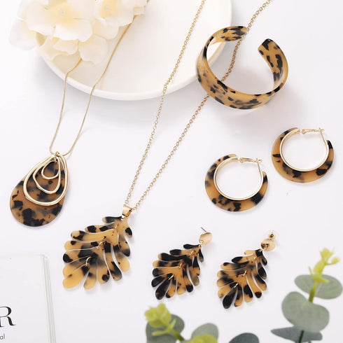 Fiada 5 Pcs Acrylic Leopard Jewelry for Women Resin Boho Earrings Necklace Cheetah Bohemian Jewelry for Woman Girls...
