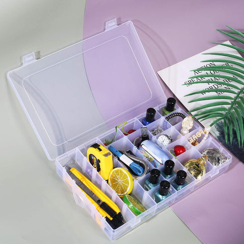 2Pack 36 Grids Plastic Organizer Box with Dividers, Craft Organizers and Storage Box for Craft Tackle Bead Thread Fishing Screws Nails Rock Washi ...