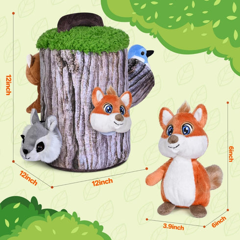 Plush Treehouse with 4 Animals – Stuffed Forest Animal Toys for Babies, Toddlers & Children – Squirrel, Bear, Bird, and Skunk...