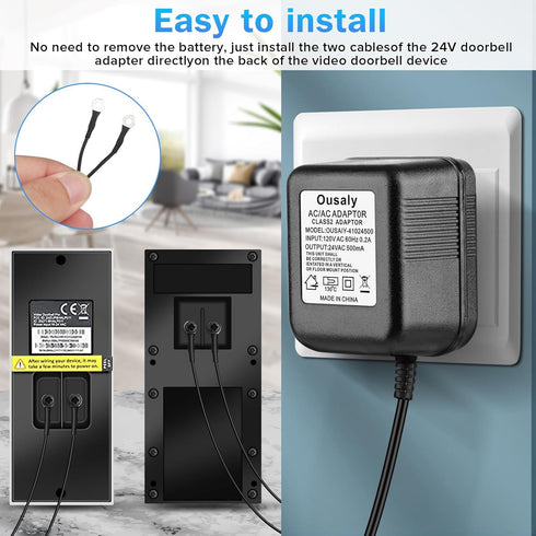 24 Volt 500MA Transformer C Wire Adapter Doorbell Transformer Competible with 16-24Volt All Versions of Ring Doorbell and Thermostat for Nest Ecob...