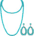 Bonuci Women Necklace Set Long Turquoise Beads Endless Vintage Jewelry Simulated Collar Western Necklace Cute Turquoise Jewelry Earring Accessorie...