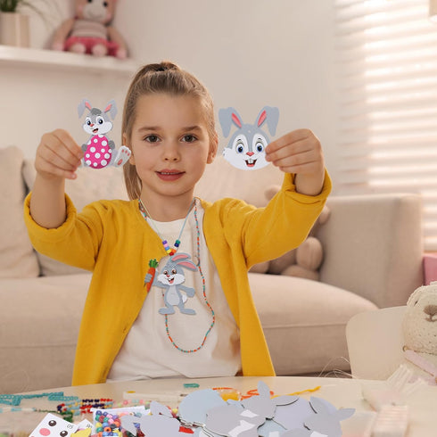 12 Pack Easter Craft Kit for Kids Make You Own Easter Bead Necklace Making Kit for Girls Boy DIY Easter Arts and Crafts for School Classroom Art A...