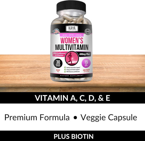 Kaya Naturals Women's Multivitamin, Overall Healthy Antioxidant, and Immune Support, Vitamins A, D, C, E, Biotin, Folic Acid, & Multi-Mineral, Ene...