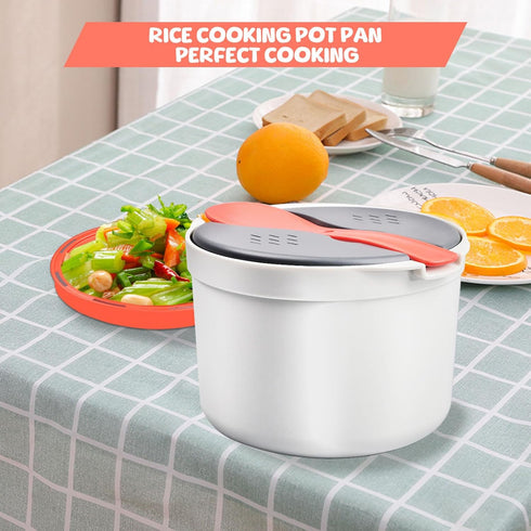 Microwave Rice Cooker, 2L Rice Cooker for Microwave 2 Layer Microwave Vegetable Steamer with Strainer Non-Stick Microwave Pasta Cooker Dishwasher ...